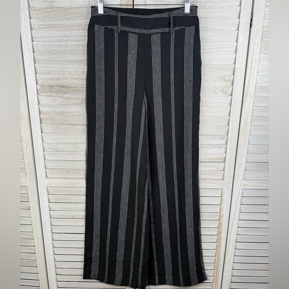A NEW DAY Linen Blend Wide Leg Pull On Pants Black w White Stripes-S - Picture 1 of 2